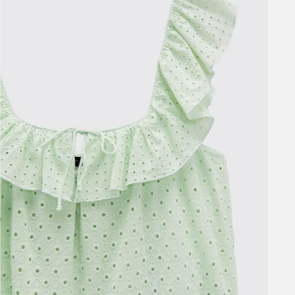 NEW Zara Mint Green Eyelet Embroidered Midi Dress Size Small - Picture 4 of 14